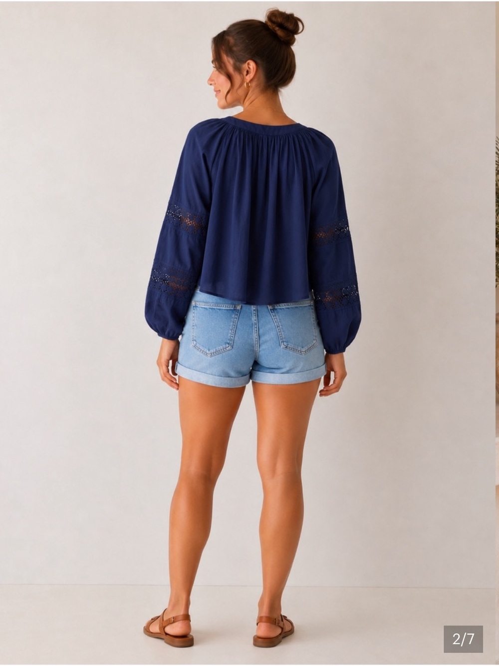 NWT aerie Navy Crochet Peasant Blouse Size S - Picture 2 of 8